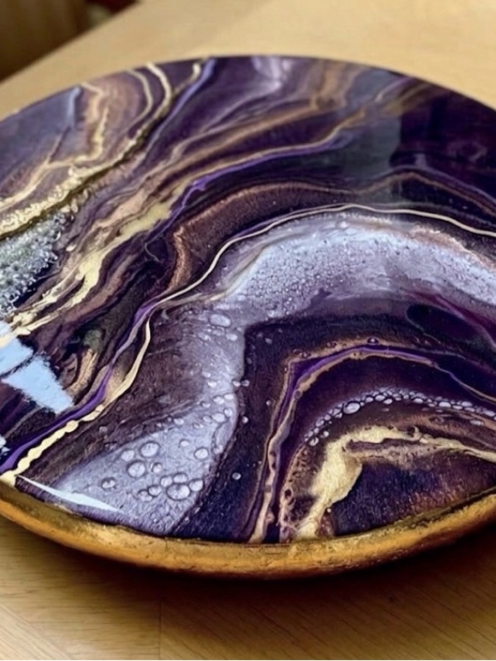 Hand Crafted Emerald Green and Gold Marbleized Serving Tray